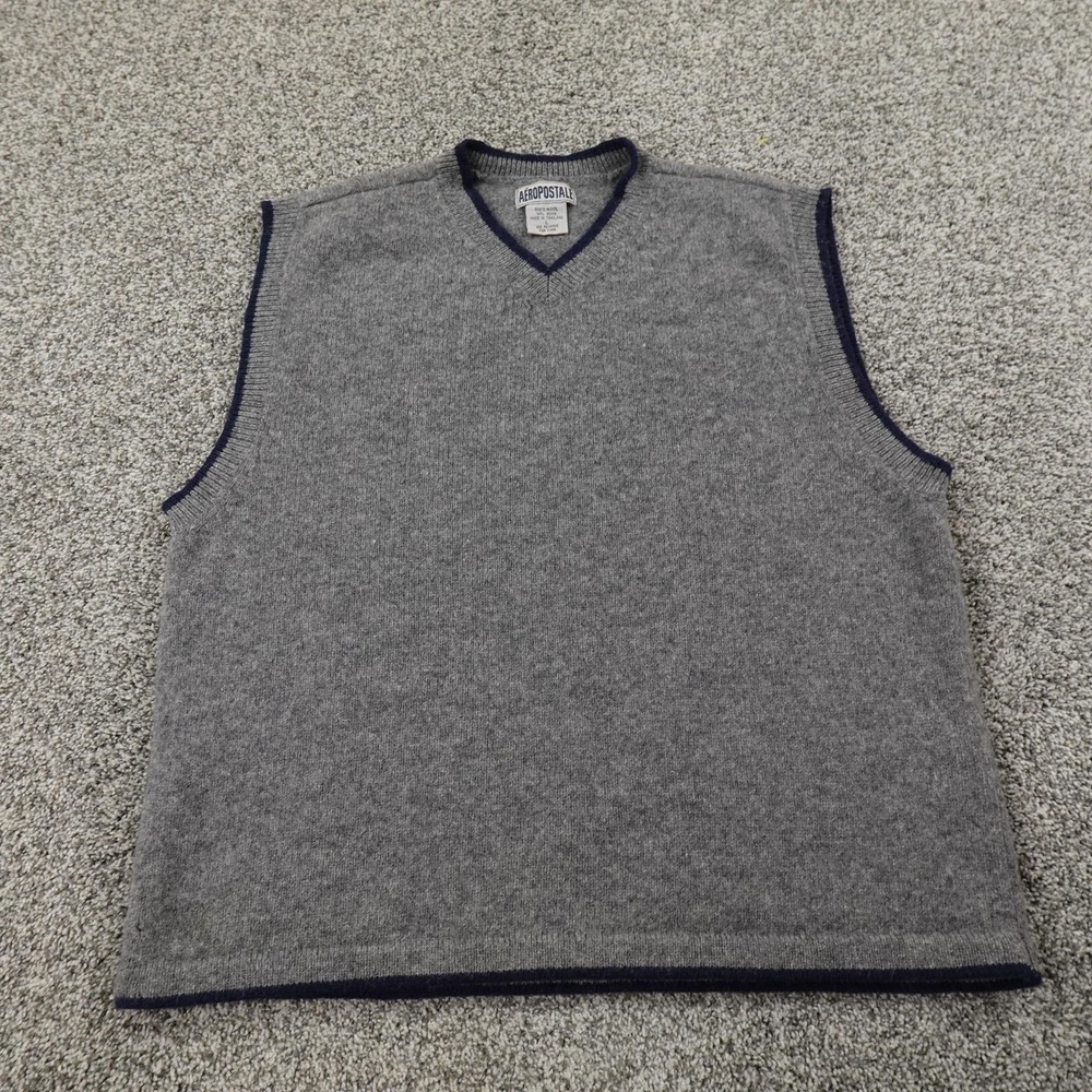 VTG Aeropostale Vest Mens L Gray Wool Pullover V Neck Knit Sweater Grandpa‎ Y2K